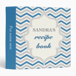 Modern steel blue, grey chevron zigzag recipe binder