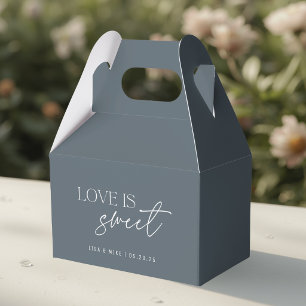 Modern Steel Blue Love is Sweet Wedding Favor Boxes
