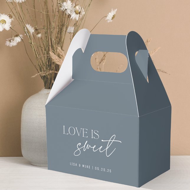 Modern Steel Blue Love is Sweet Wedding Favor Boxes (Creator Uploaded)