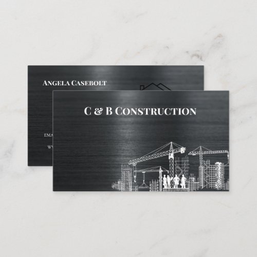 Modern Steel Metal Background Construction Company Business Card