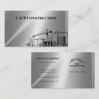 Modern Steel Metal Background Construction Company Business Card