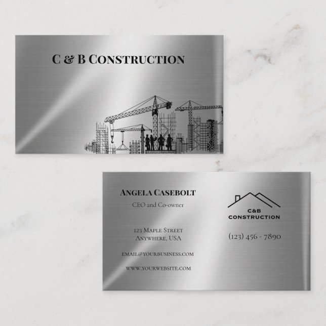 Modern Steel Metal Background Construction Company Business Card (Front/Back)