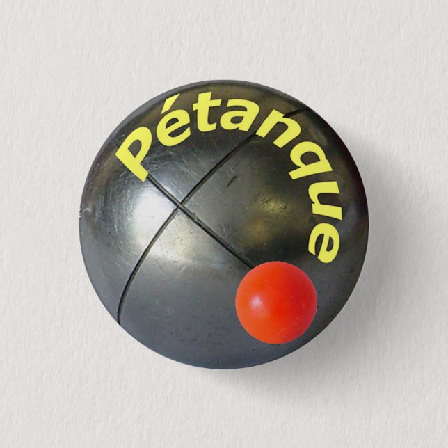 Modern steel petanque ball design button (Front)