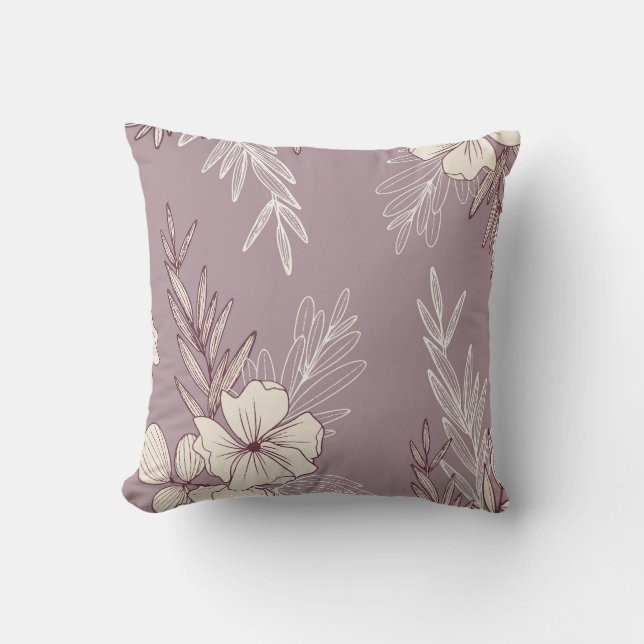 Modern Stencil Creme Floral Throw Pillow (Front)