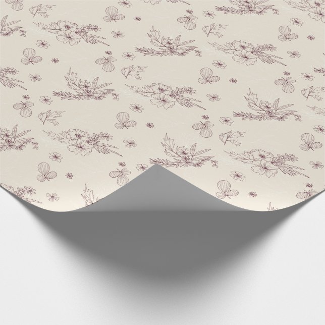Modern Stencil Creme Floral Wrapping Paper (Corner)