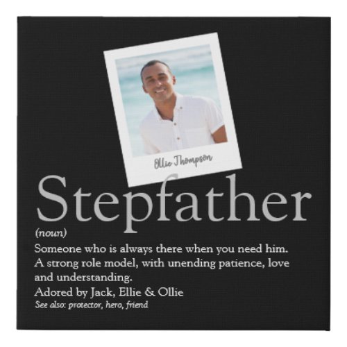 Modern Stepdad Stepfather Definition Photo Black Faux Canvas Print