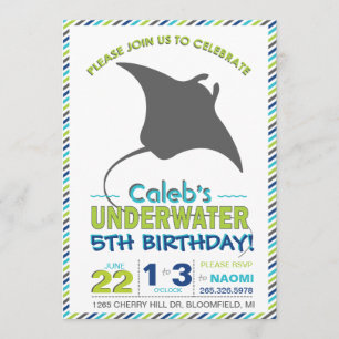 Modern Sting Ray Navy Blue and Green Invite