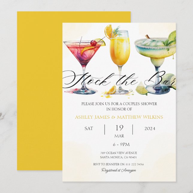Modern Stock the Bar Cocktail Couples Co-Ed Shower Invitation (Front/Back)