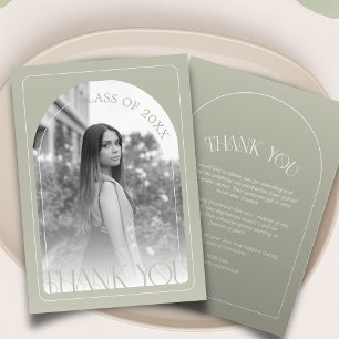 Modern Stone Grey Arch Graduation Flat Thank You Card