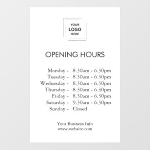 Modern Store Hours Business Logo Opening Times Wall Decal