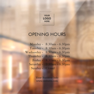 Modern Store Hours Business Logo Opening Times Window Cling