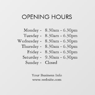 Modern Store Hours Custom Business Opening Times Window Cling