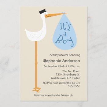 Modern Stork Baby Shower Invitation - Boy by oddowl at Zazzle