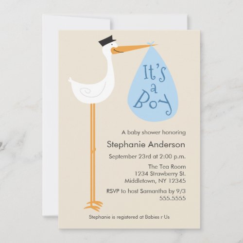 Modern Stork Baby Shower Invitation _ Boy