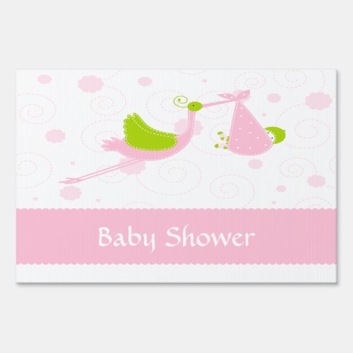 Modern Stork Baby Shower Yard Sign Pink