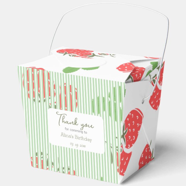 Modern strawberry and stripped pattern Birthday Favor Boxes (Front)
