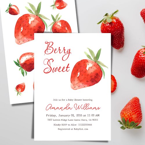 Modern Strawberry Berry Sweet Baby Shower Invitation