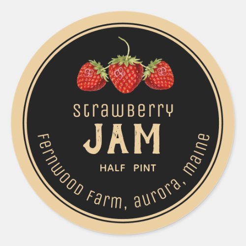 Modern Strawberry Jam Label Black on Kraft