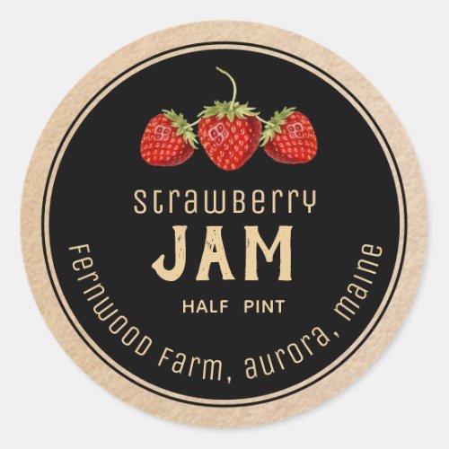 Modern Strawberry Jam Label Black on Kraft