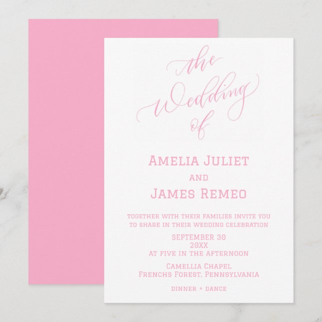 Modern Strawberry Milk and White Simple Wedding Invitation (Front/Back)