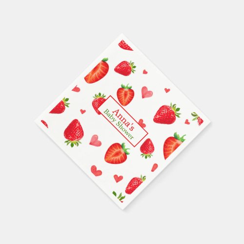 Modern Strawberry Pattern Baby Shower Napkins