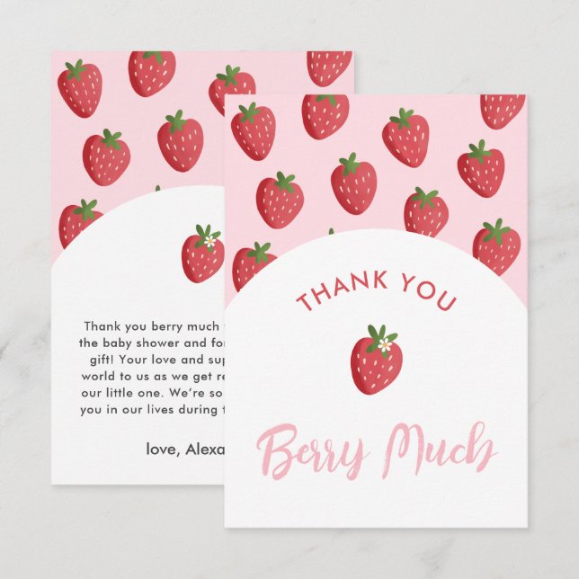 Modern Strawberry Pink Baby Shower Thank You Cards (Front/Back)