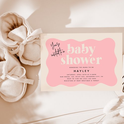 Modern Strawberry Pink  Cream Baby Shower Invitation