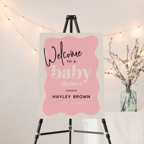 Modern Strawberry Pink  Cream Baby Shower Welcome Foam Board