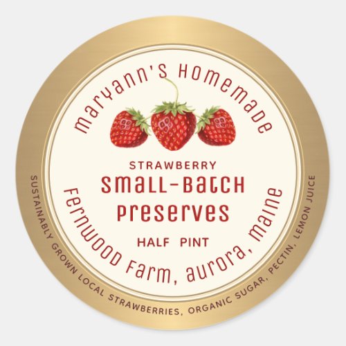 Modern Strawberry Preserves Label Metallic Gold