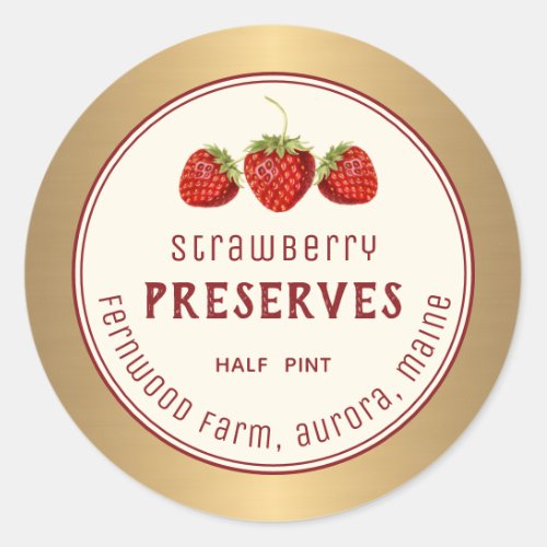 Modern Strawberry Preserves Label Metallic Gold