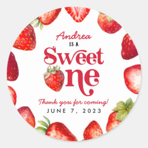 Modern Strawberry Sweet One First Birthday Girls Classic Round Sticker