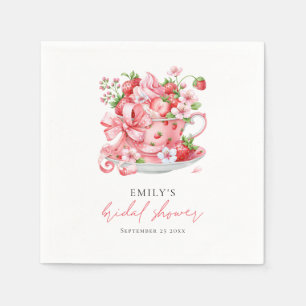 Modern Strawberry Teacup Bridal Shower Napkins
