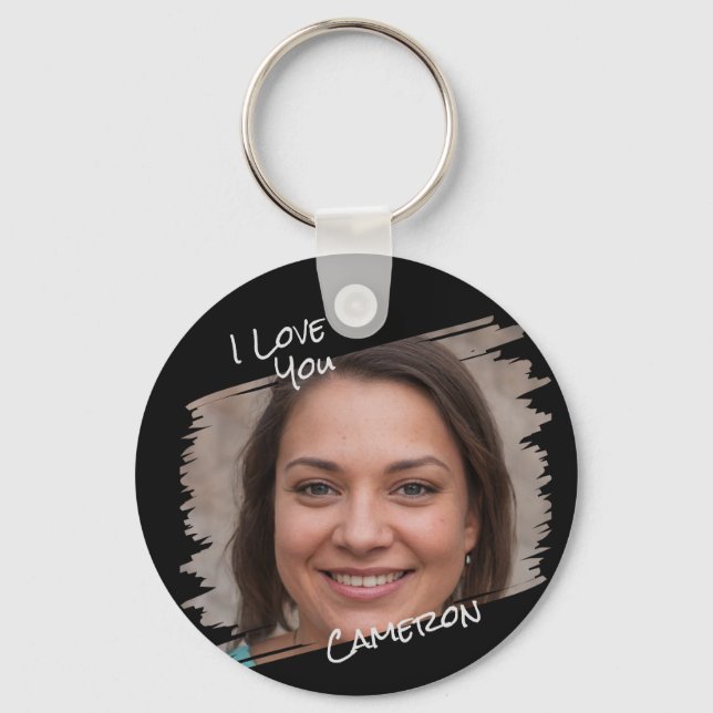   Modern Street Art Add Photo I Love You Boyfriend Keychain (Front)