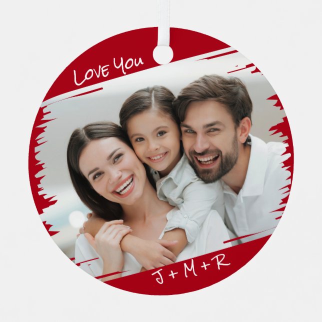     Modern Street Art Add Your Photo Love You Xmas Metal Ornament (Front)