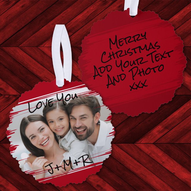     Modern Street Art Add Your Photo Love You Xmas Ornament Card (Creator Uploaded)