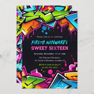 Modern Street Art Graffiti Sweet Sixteen Invitation