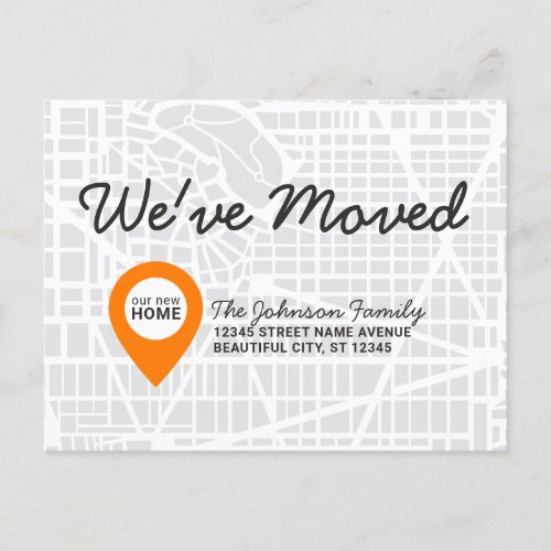 Modern Street Map Pin Weve Moved New Home Moving Announcement Postcard