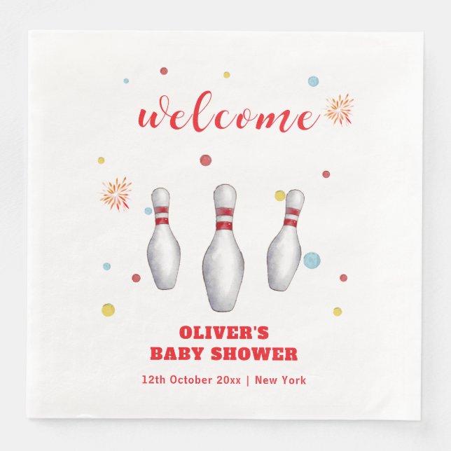 Modern Strike Up Bowling Baby Shower Welcome Paper Dinner Napkins (Front)