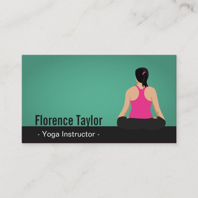 Modern, Striking, Green Yoga Instructor Business Card (Front)