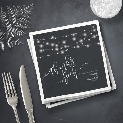 Modern String Light Wedding Thanks BW ID585 Napkins