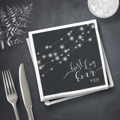 Modern String Lights Best Day Ever BW ID585 Napkins