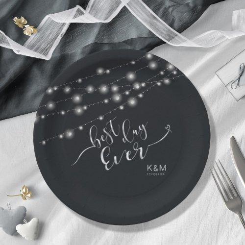 Modern String Lights Best Day Ever BW ID585 Paper Plates