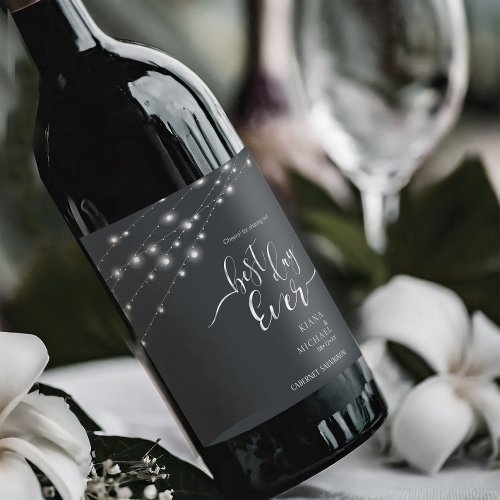 Modern String Lights Best Day Ever BW ID585 Wine Label