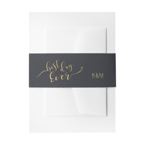 Modern String Lights Best Day Ever Gold ID585 Invitation Belly Band