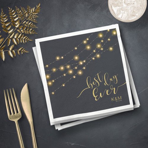 Modern String Lights Best Day Ever Gold ID585 Napkins