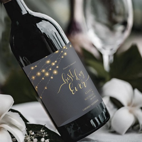 Modern String Lights Best Day Ever Gold ID585 Wine Label