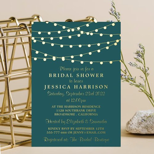 Modern String Lights Bridal Shower Real Foil Invitation