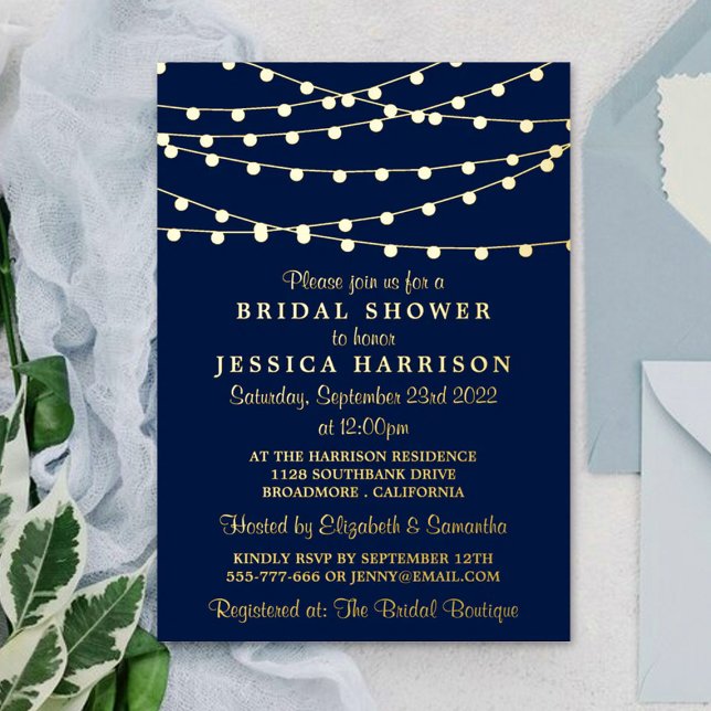 Modern String Lights Bridal Shower Real Foil Invitation (Creator Uploaded)