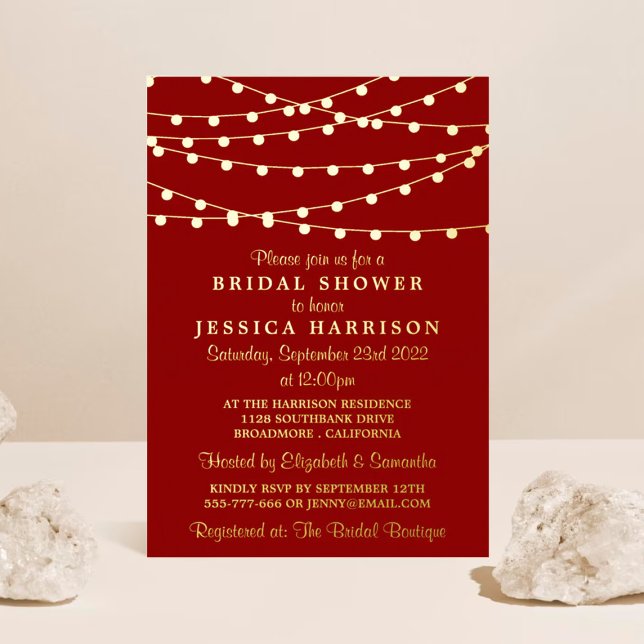 Modern String Lights Bridal Shower Real Foil Invitation (Creator Uploaded)