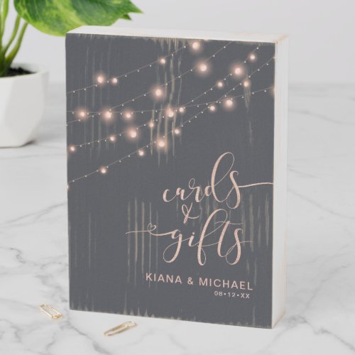 Modern String Lights Cards  Gifts Rose Gold ID585 Wooden Box Sign